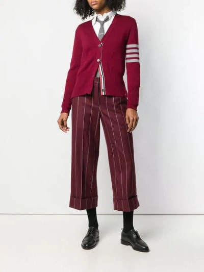 Shop Thom Browne Shadow Stripe Cropped Trousers In Red