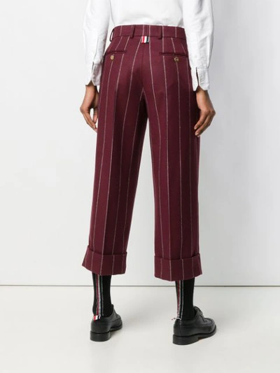 Shop Thom Browne Shadow Stripe Cropped Trousers In Red