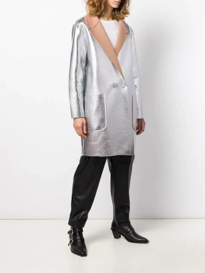 Shop Pinko Two-tone Reversible Coat In Silver