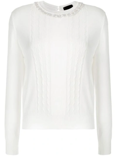Shop Andrea Bogosian Embroidered Knit Blouse In White