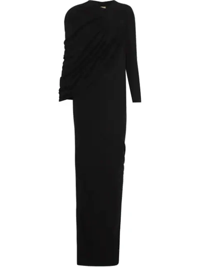 Shop Burberry Cape-sleeve Stretch Jersey Gown In Black