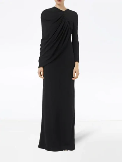 Shop Burberry Cape-sleeve Stretch Jersey Gown In Black