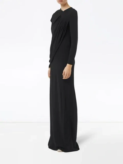 Shop Burberry Cape-sleeve Stretch Jersey Gown In Black