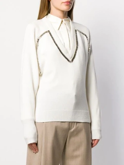 Shop Chloé Embellished Knitted Jumper In White