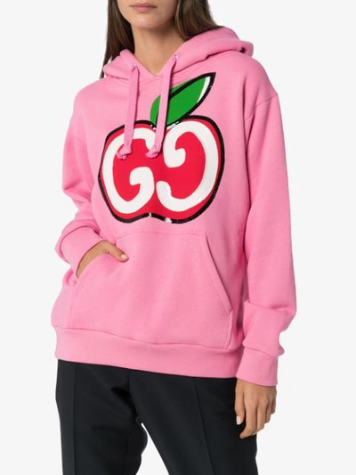 Shop Gucci Gg Apple Logo Sequinned Hoodie In Pink