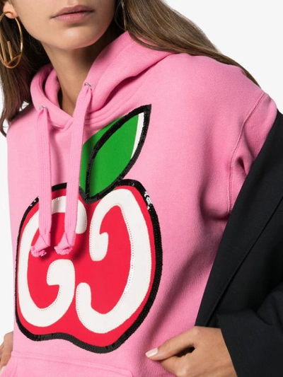 Shop Gucci Gg Apple Logo Sequinned Hoodie In Pink