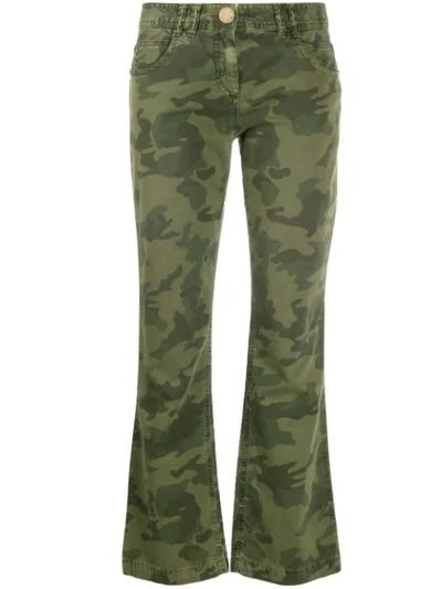 Shop Balmain Camouflage-print Cropped Trousers In Green