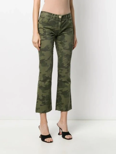 Shop Balmain Camouflage-print Cropped Trousers In Green