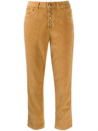 Shop Dondup Cropped Corduroy Trousers In Neutrals