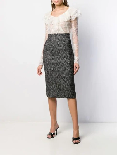 Shop Dolce & Gabbana Chevron Pencil Skirt In Grey