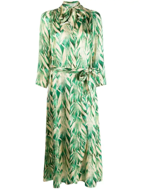 green print wrap dress