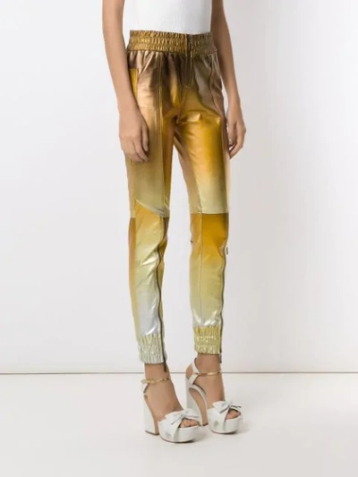 Shop Andrea Bogosian Tonal Leather Skinny Trousers In Gold