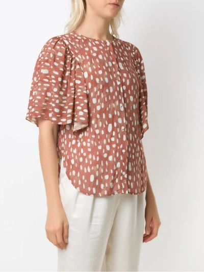 Shop Andrea Marques Printed Ruffle Blouse In Brown