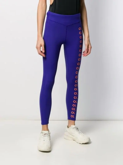Shop Calvin Klein Logo Print Leggings In Blue