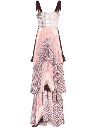 Shop Silvia Tcherassi Daria Tiered Checked Maxi Dress In Purple ,pink