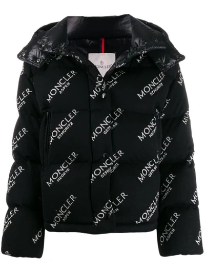 Moncler Caille Logo Puffer Jacket W/ Contrast Hood In Black | ModeSens