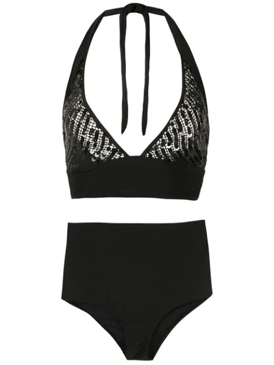 Shop Amir Slama Sequinned Bikini Set In Black