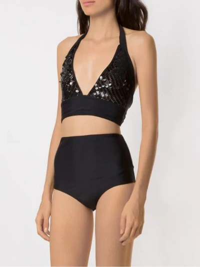 Shop Amir Slama Sequinned Bikini Set In Black