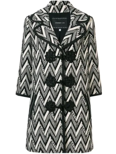 Shop Andrew Gn Zig-zag Print Coat In Black