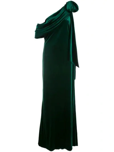 Shop Tadashi Shoji Alvar Velvet Evening Gown In Green
