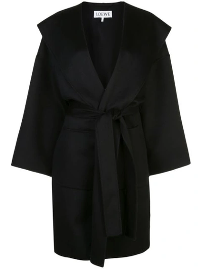 Shop Loewe Oversized Hood Belted Coat In Black