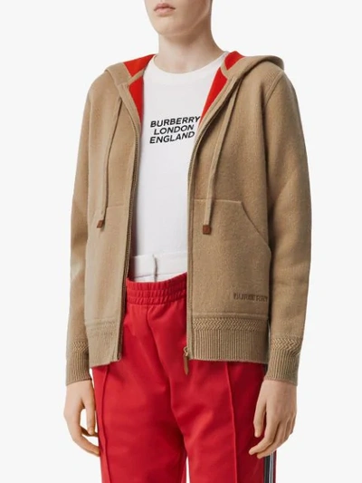 Shop Burberry Embroidered-logo Cashmere Hoodie In Neutrals