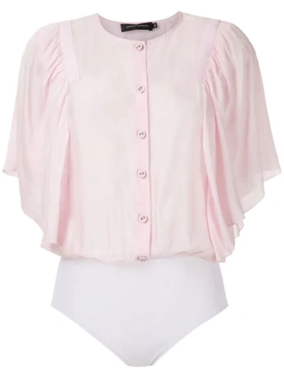 Shop Andrea Marques Ruffle Sleeves Bodysuit In Pink