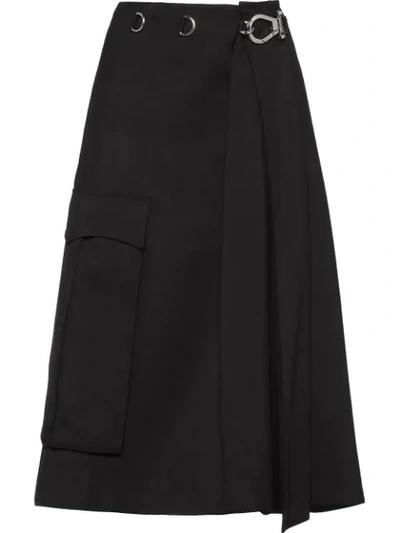 Shop Prada A-line Buckle Skirt In F0002 Black