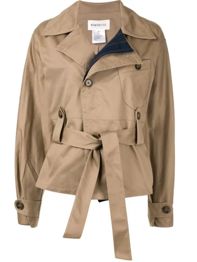 Shop Portspure Belted Oversized Jacket In Brown