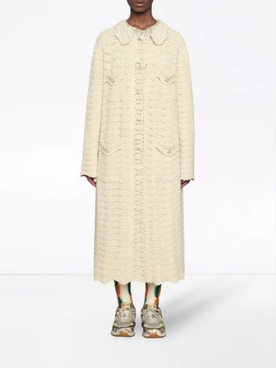 Shop Gucci Oversized Crochet Cardigan In White