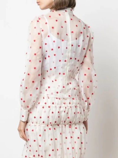 Shop Brock Collection Heart-print Sheer Blouse In White