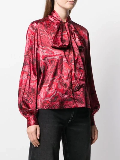Shop Ganni Patterned Pussybow Blouse In Red