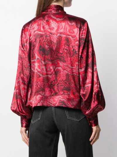 Shop Ganni Patterned Pussybow Blouse In Red