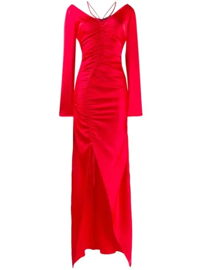 Shop David Koma Ruched Evening Dress In Red