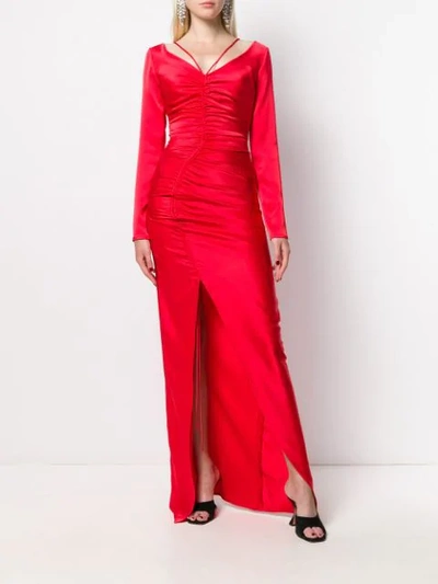 Shop David Koma Ruched Evening Dress In Red