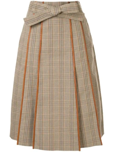 Shop Tory Burch Plaid Print Pleated Skirt In Brown