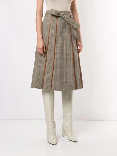 Shop Tory Burch Plaid Print Pleated Skirt In Brown