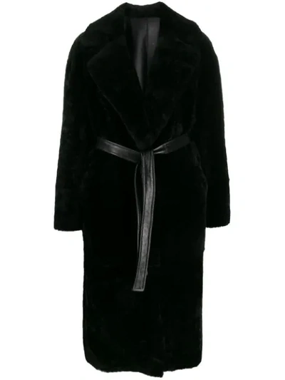 Shop Blancha Belted Faux-fur Coat In Black