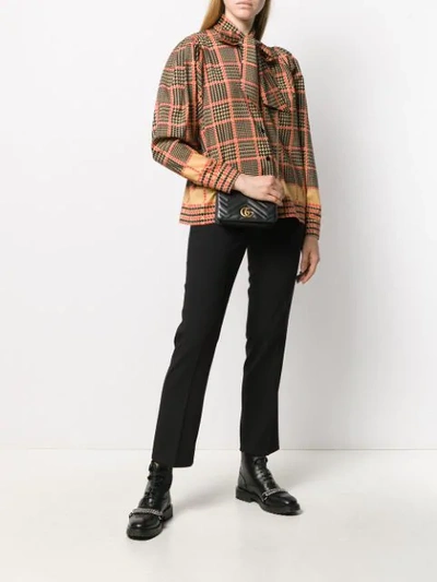 Shop Gucci Pussy Bow Check Print Blouse In Neutrals