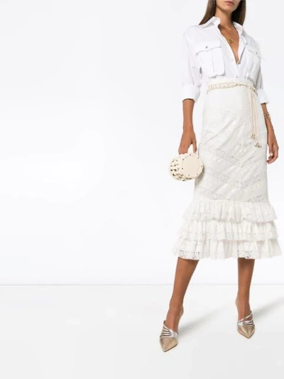 Shop Zimmermann Veneto Frill-hem Midi Skirt In Ivory
