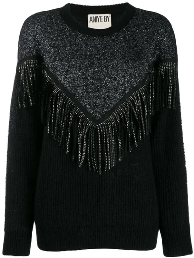 Shop Aniye By Fringed-panel Knit Sweater In Black