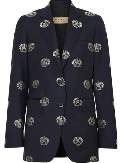 Shop Burberry Boreton Crest Print Blazer - Blue