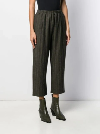 Shop Apuntob Striped Cropped Trousers In Green
