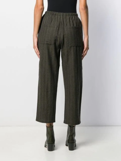 Shop Apuntob Striped Cropped Trousers In Green