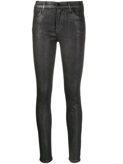 Shop J Brand Faux-leather Skinny Trousers In Silver