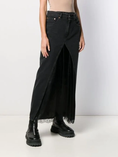 Shop Mm6 Maison Margiela Satin Insert Denim Skirt In Black