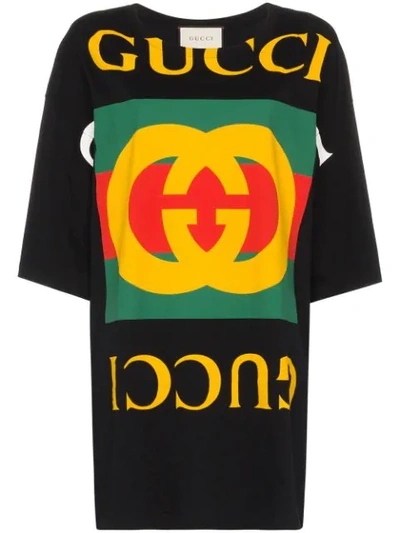 Shop Gucci Oversized Logo Print T-shirt In Black