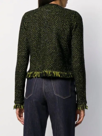 Shop Versace Fringe-trimmed Knitted Jacket In Black