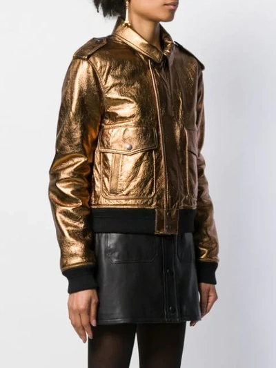 Shop Saint Laurent Metallic Aviator Jacket In Gold