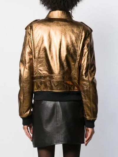 Shop Saint Laurent Metallic Aviator Jacket In Gold